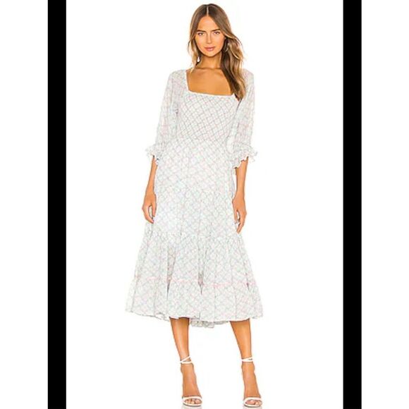 LoveShackFancy Rigby “The Prairie” Midi Dress Green Leaf Floral Women’s Size S - Picture 1 of 13